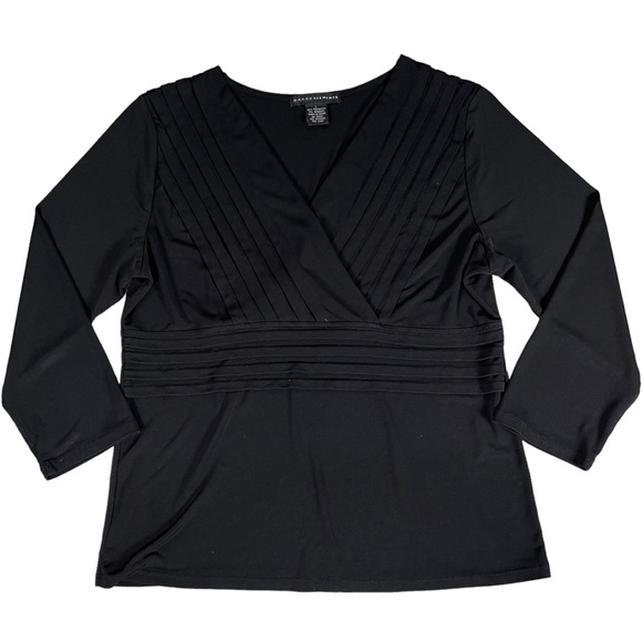 4/$32 Grace Elements size large silky black 3/4 sleeve stretchy vneck shirt EUC - Picture 1 of 7